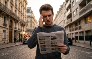Homme confus face aux prix des annonces immobilières à paris et régions parisiennes