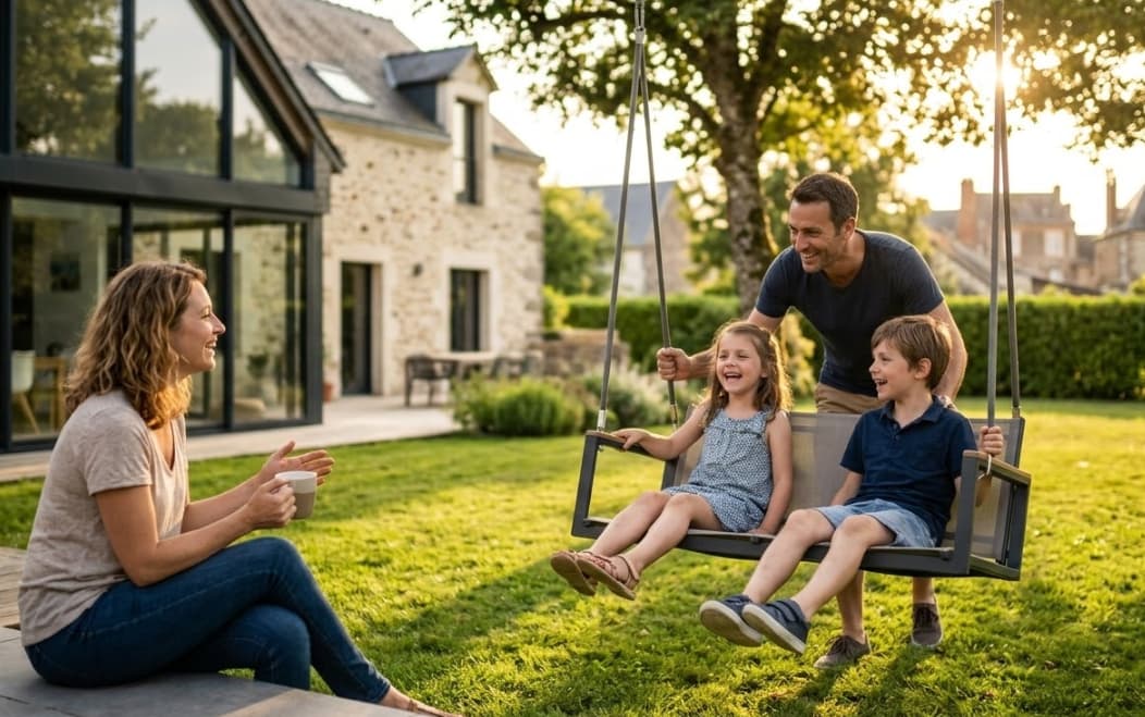 famille s'installant dans une maison spacieuse d'une ville de l'ouest parisien